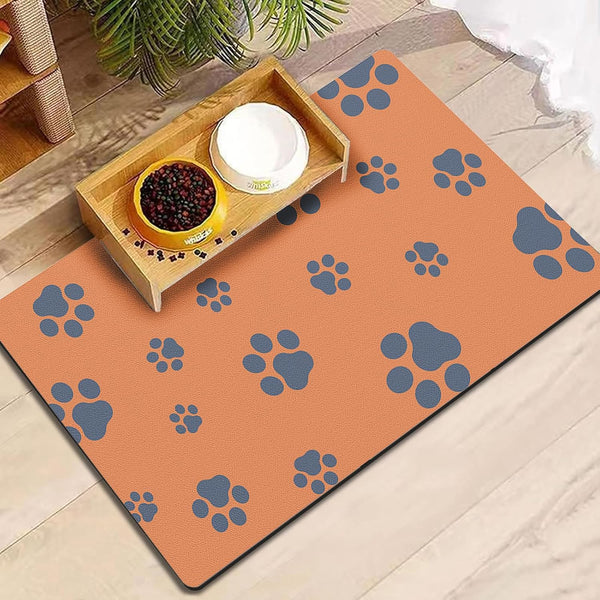 Dog Food Mat for Food and Water, Absorbent Pet Feeding Non-Slip Backing Cat Dog Bowl Mat No Stains Quick Dry Placemat with Footprints for Messy Brown,20"×12"12