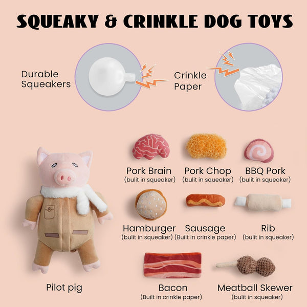 Nocciola Stuffed Pig Dog Toys: Hide and Seek Funny Squeaky Crinkle Plush Dog Chew Toys for Small Medium Breed, Cognitive Training Pet Enrichment Gifts Supplies3