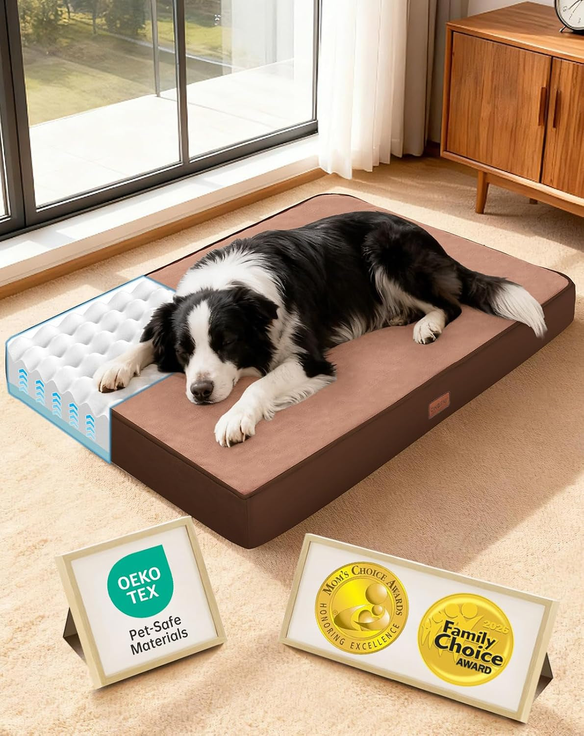 ohgeni-orthopedic-waterproof-large-dog-bed-memory-foam-41-inchgray-machine-washable-removable-cover-in-easy-clean-fabric-reversible-memory-foam-easy-carry-handle-suitable-for-crate
