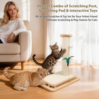 Cat Scratching Post with Sisal Mat and Wooden Base Indoor Scratcher | Stable Cat Scratch Furniture with Durable Sisal Post, Scratch Mat and Hanging Ball, Protects Furniture, Easy Assembly8