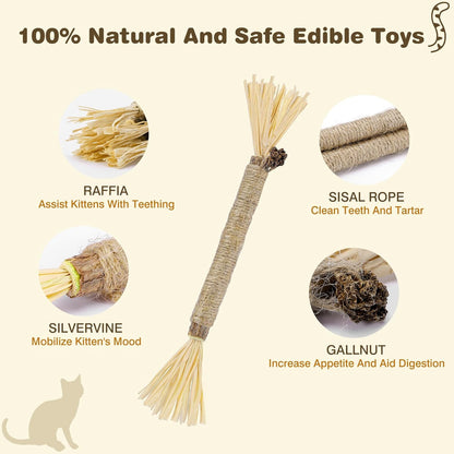 4 Pack Silvervine Sticks for Cats - Cat Chew Toy for Teeth Cleaning, Edible Matatabi Kitty Chew Sticks, Catnip Cat Toys for Indoor Cats (4 Sticks)2