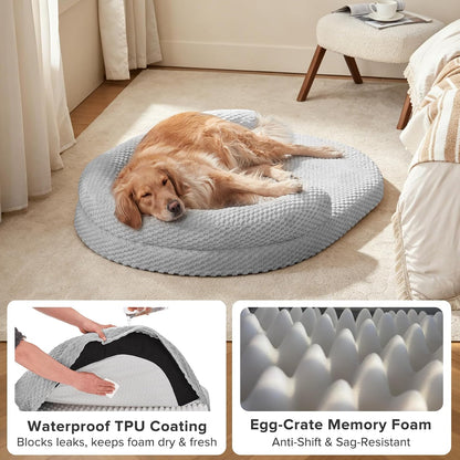 JOEJOY XL Orthopedic Dog Beds Large Sized Dog, Extra Large Washable Waterproof Oval Large Dog Bed with Removable Cover, Egg-Crate Foam Pet Bed with Bolster & Non-Skid Bottom, Light Grey, 42''X31''5