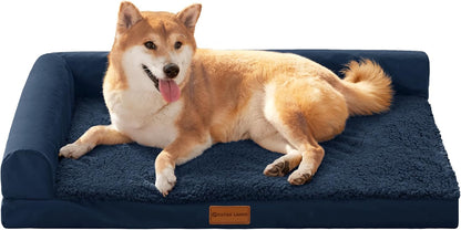 Patas Lague Orthopedic Large Dog Bed Pet Sofa Beds 36''X24'' Black | L Bolster Egg-Crate Foam Dog Couch for Large Sized Dogs, Waterproof Removable Washable Cover, Pet Mat with Nonskid Bottom26
