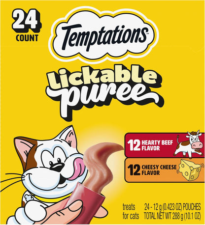 Temptations Creamy Puree Squeezable Lickable Cat Treats, Wet Cat Treats with Salmon, 0.42 Oz. Tubes, 24 Count - Packaging May Vary25