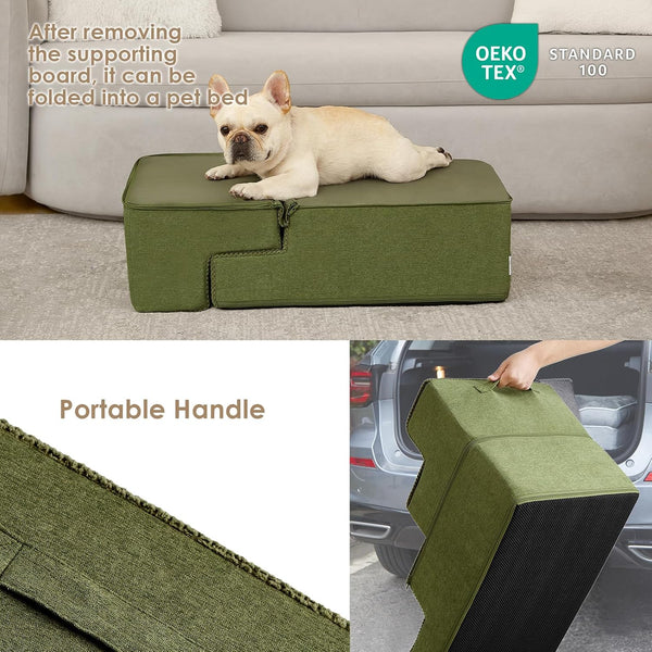 EHEYCIGA Dog Stairs for Bed 18" H, Dog 4-Steps for High Bed, Olive Green | Pet Steps for Small Dogs and Cats, Non-Slip Balanced Pet Ramp Indoor5