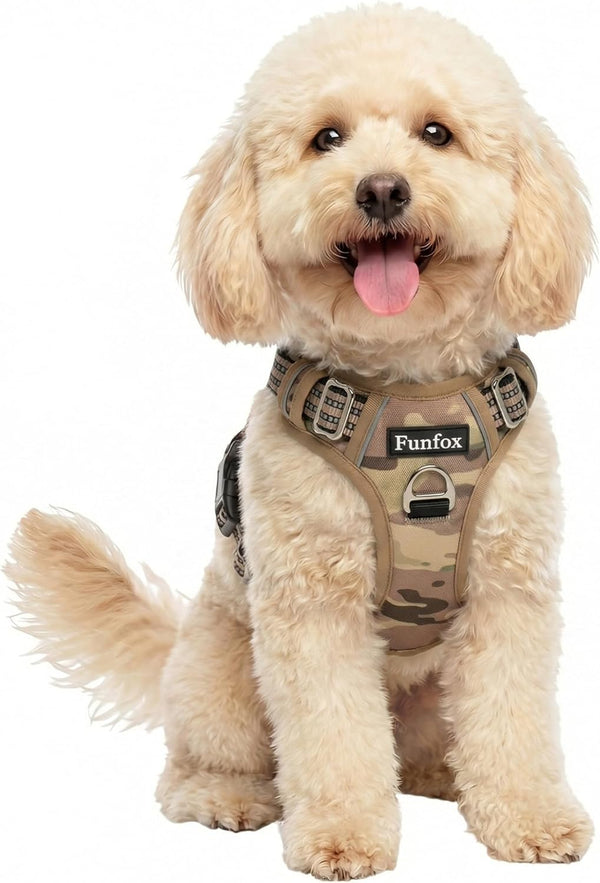 Funfox Dog Harness Medium Sized Dog, Vertical Handle Easy Control, No Pull Pet Vest Adjustable with 2 Leash Clips, Soft Material, Reflective Safe Night Walking for Small Medium Large Breed, Black, M59