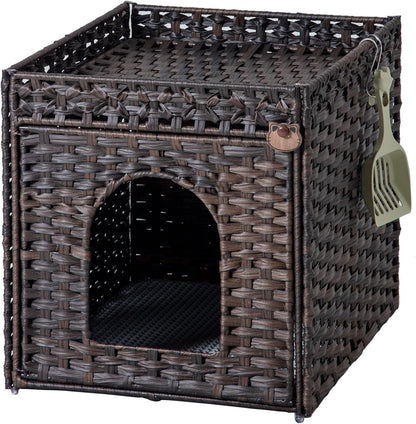 SETVSON Cat Litter Box Enclosure Furniture, Hidden Litter Box with Mat and Fence, Handwoven Rattan Cat House with Two S-Shaped Hooks for Living Room, Bedroom, 18.5 X 20.5 X 19.1 Inches (Natural)11