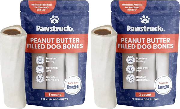 Pawstruck Large 5-6” Filled Dog Bones Variety Pack - Peanut Butter, Cheese & Bacon, Beef Flavors - Made in USA, Long Lasting Stuffed Femur Treat for Aggressive Chewers - Pack of 3, Packaging May Vary12