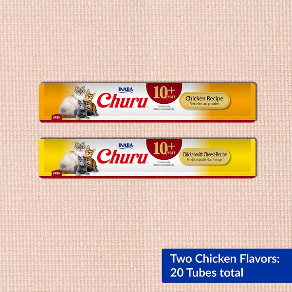 INABA Churu Senior Lickable Cat Treats, Chicken Variety, 20Ct | Senior 10+ Support, Brain Support, Immune Support, 90% Moisture, 7 Calories, Grain-Free, 20 X 0.5 Oz Tubes6