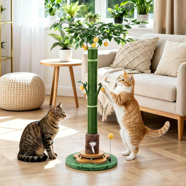 47'' Extra Tall Cat Scratching Post, Cute Cat Scratching Post for Indoor | Heavy Duty Vertical Scratcher with Natural Sisal Rope, Cat Toy Mouse, Balls Track Toy, Hanging Ball7
