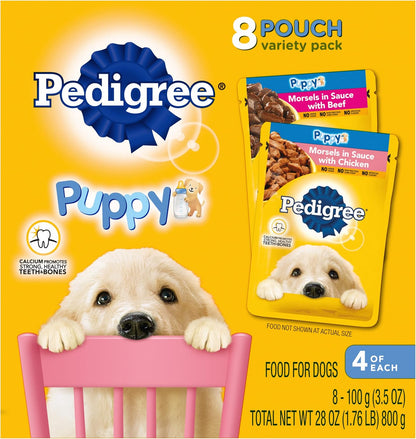 Pedigree Puppy Soft Wet Dog Food 8-Count Variety Pack, 3.5 Oz Pouches, 8 Count (Pack of 1)1