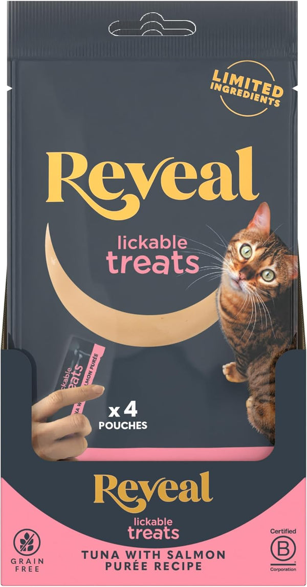 Reveal Fish & Chicken Variety Lickable Cat Treats 20-Pack 0.5 Oz Pouches | Creamy Puree, Limited Ingredient, Grain Free, High Quality Protein, Squeeze up for Training or Food Topper9
