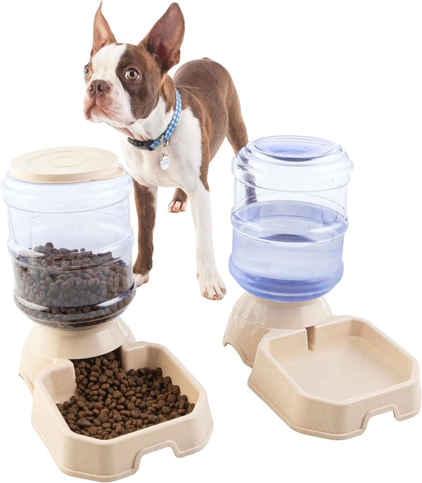Automatic Cat Feeder and Water Dispenser - 2-Pack 3.8L/1G Dog Food and Water Bowl - Gravity Automatic Water Dispenser for Dogs and Cats by PETMAKER1