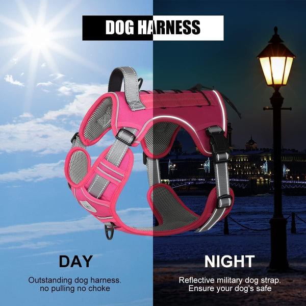 Tactical Dog Harness for Small Medium Large Dogs No Pull Adjustable Harness Training Easy Control Pet Vest,Reflective Working Training (Rose Red M(Neck:17-26,Chest:24-36))5