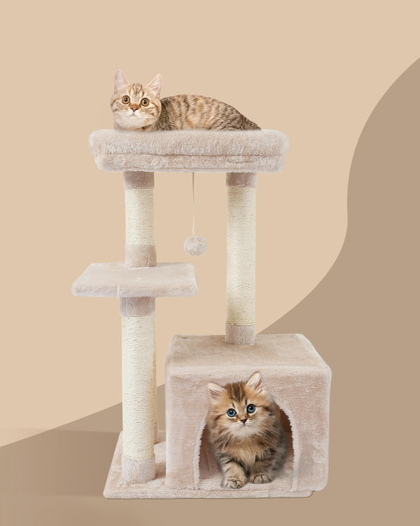 Cute Cat Tree Kitten Cat Tower Condo Cat Furniture Sisal Scratching Posts B | FISH&NAP for Indoor Jump Platform Activity Center Play House Beige2
