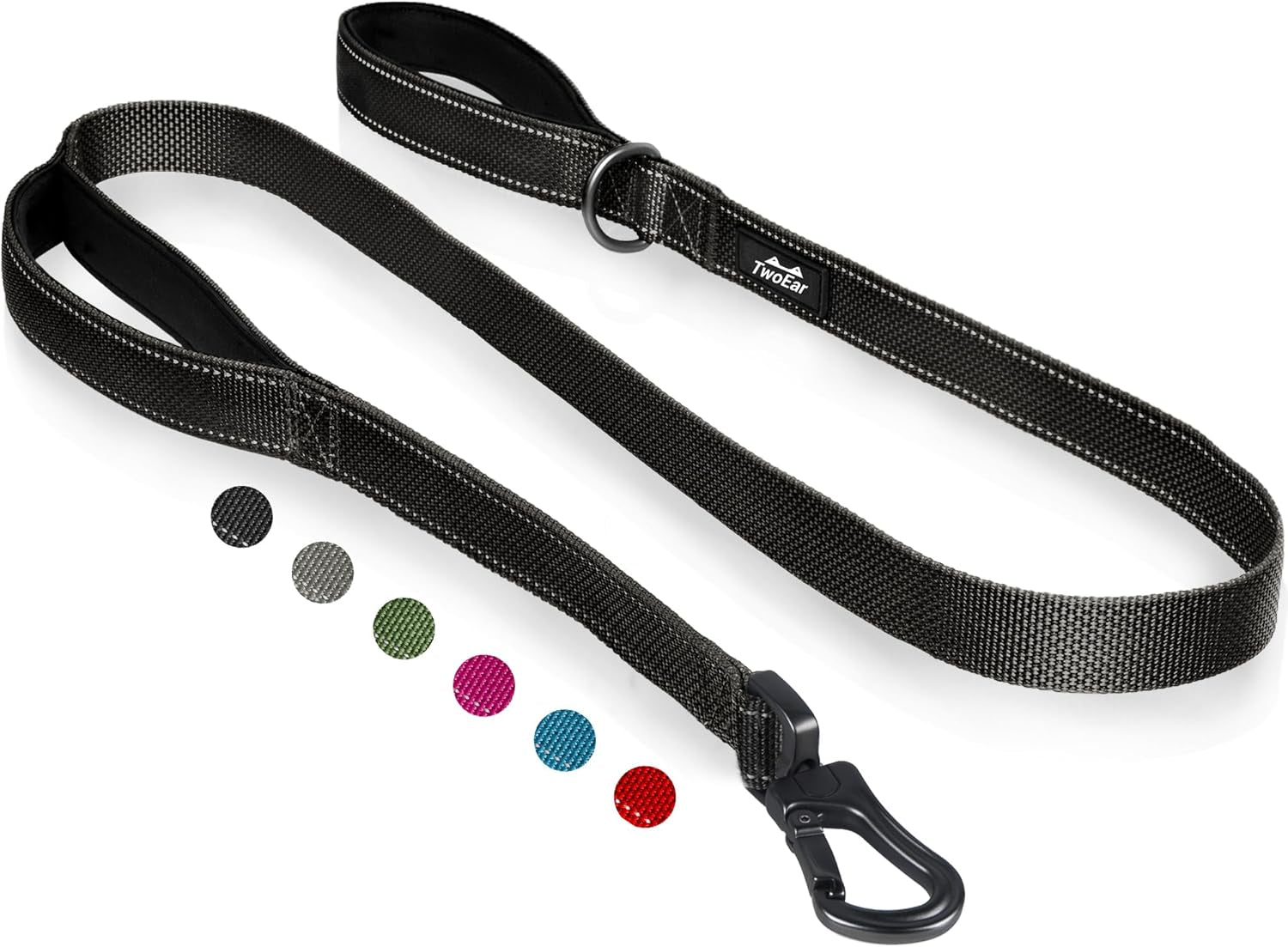 twoear-6ft-1in-strong-blue-dog-leash-with-2-padded-handles-traffic-handle-extra-control-comfortable-soft-dual-handle-auto-lock-hook-reflective-walking-lead-for-small-medium-and-large-dogs