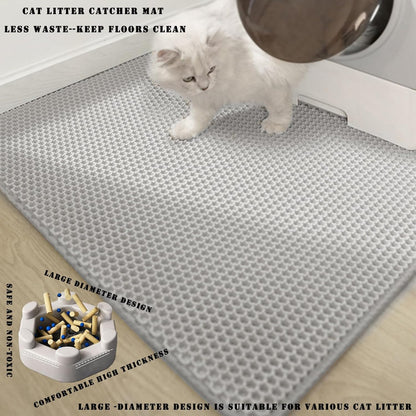 HCY&WLD Cat Litter Mat, 45X26/35X24/30X22/24X18 Inch Double Layer Cat Litter Box Mat, EVA Non-Slip, Waterproof Urine Proof Cat Litter Catcher Mat, Easy Clean Scatter Control (35X24 Inch, Khaki)4