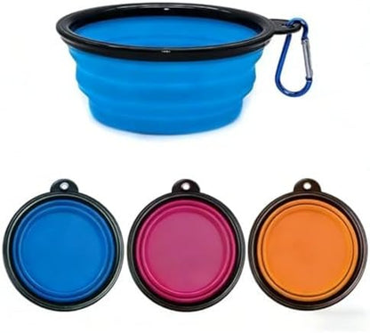 1Pc Collapsible Silicone Pet Feeder Portable Dog Travel Bowls, Water & Food Container with Carabiner Hook - Space-Saving Cat Bowl, Small 350Ml (12Fl Oz) (Blue)1