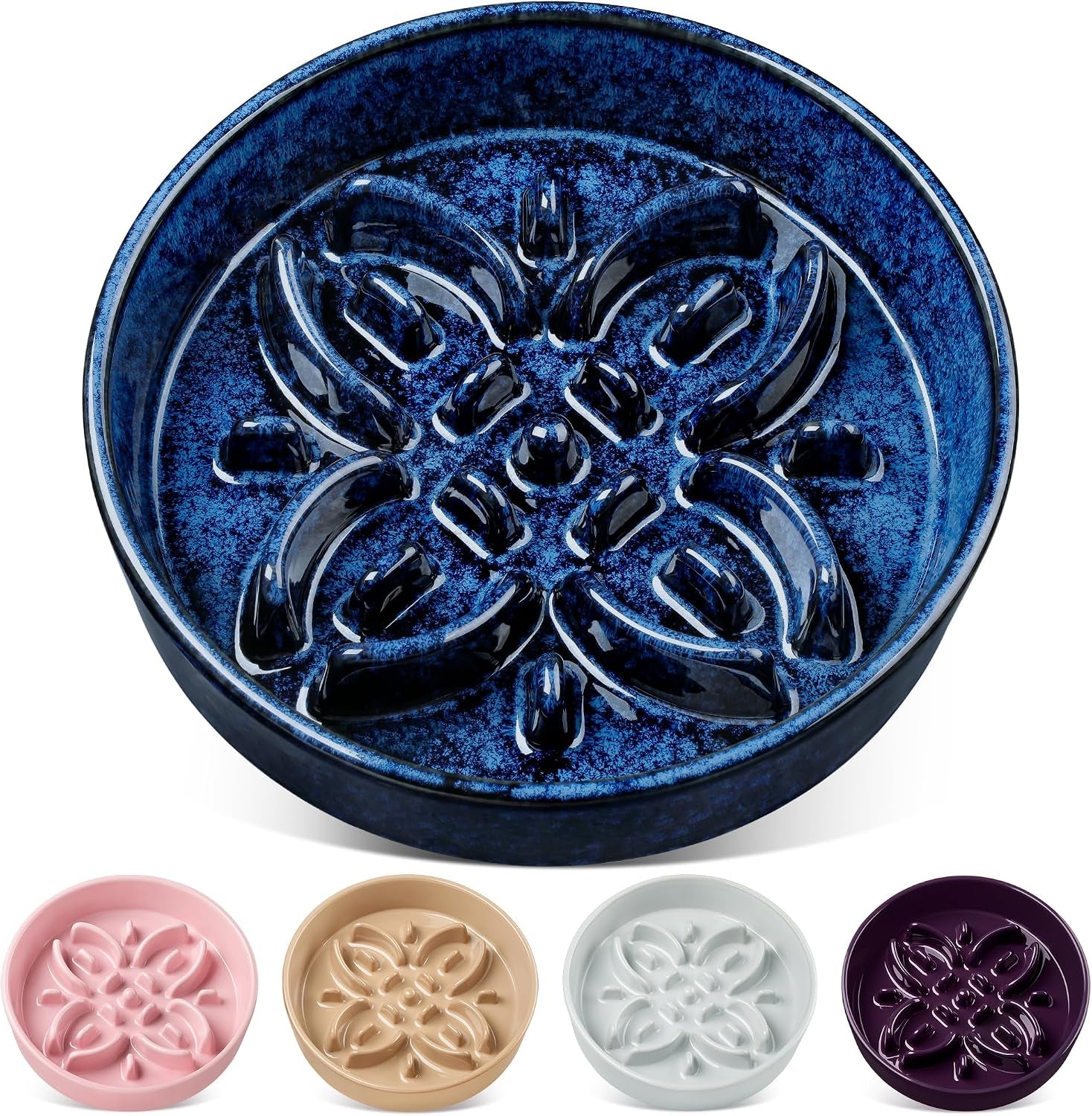 vancasso-ceramic-slow-feeder-dog-bowls-puzzle-dog-food-bowls-with-floral-maze-anti-slip-pet-food-dish-for-small-breed-0-6-cups-blue