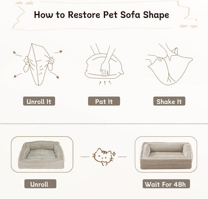 Laojin Balhen Cat Couch for Pets, Washable Cat Beds for Indoor Cats, Super Soft Plush Supportive Dog Couch Bed for Puppy and Kitten with Anti-Slip Bottom, 24Inch, Beige7