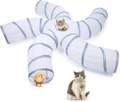 EGETOTA Cat Tunnel for Indoor Cats Large, with Play Ball S-Shape 5 Way Collapsible Interactive Peek Hole Pet Tube Toys, Puppy, Kitty, Kitten, Rabbit (Blue & Black)8