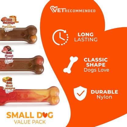 Nylabone Power Chew Original Bone Dog Chew Toys, X-Small, 3 Count | Pancakes & Sausage, Roast Beef, & Meat Lasagna Flavor, Durable, Long Lasting, Flavor Throughout, for Dogs up to 15 Lbs3