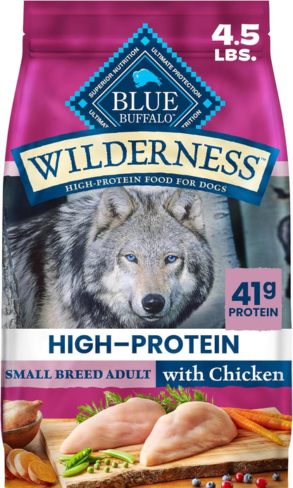 Blue Buffalo Wilderness Chicken Small Breed Adult Dry Dog Food with Wholesome Grains + Antioxidant-Rich Fruits & Veggies, 41G Protein, Supports High Energy Needs, Natural Ingredients, 4.5 Lbs.1