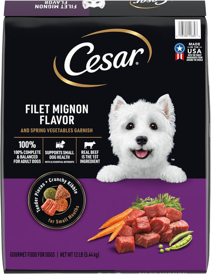 Cesar Small Breed Dry Dog Food, Filet Mignon & Spring Vegetables, 12 Lb | Made in USA, Real Beef #1 Ingredient, 26 Essential Nutrients, Supports Small Breed Health, No Artificial Flavors1
