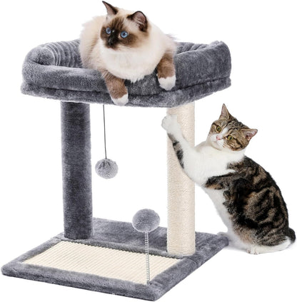 PAWZ Road Cat Scratching Post with Bed, Small Cat Tower with Pad & Ball | 19” Cat Stand with Padded Removable Bed, Full Sisal Scratching Post & Scratcher Pad Dual Play Ball for Kittens & Indoor Cats1
