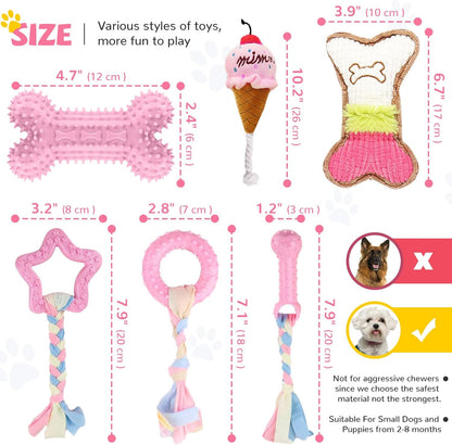 BAEJMJK 6 Pack Puppy Teething Toys Pink Small Breed Dog Chew Toys with Rope Cute Soft Rubber Puppy Toys Set for Cleaning Teeth Interactive Pet Doggy Bone Toys4