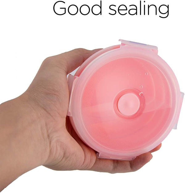 Luter 2 Pieces Collapsible Dog Bowls Silicone Food Water Travel Foldable Bowl with Lids Portable Expandable Pet Feeding Watering Cup Dish for Walking Kennels Camping 350Ml (12X12X3Cm) (Pink & Blue)4