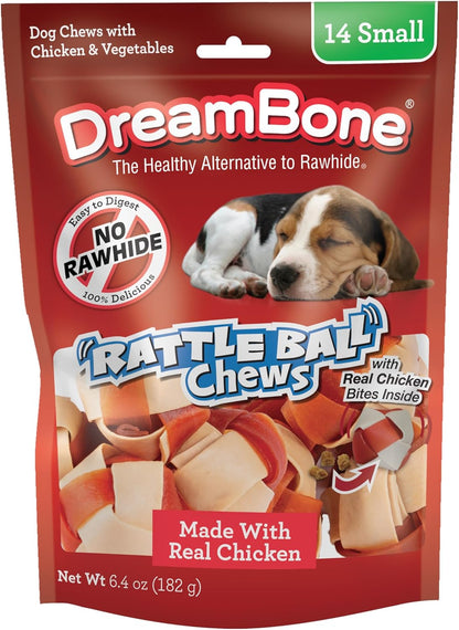 Dreambone Chicken Rattleball Dog Treats, Daily Rawhide-Free Chew, Digests Safely, with Real Protein, Chicken and Veggies, 14 Count1