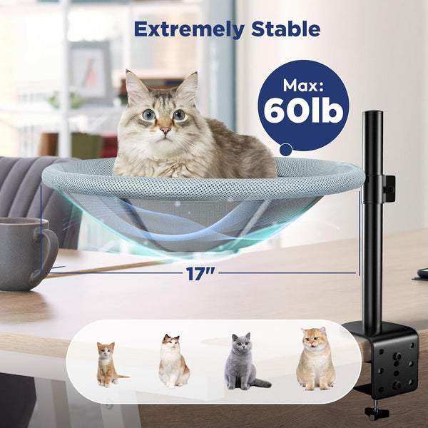 AIPERRO Cat Desk Bed - 360° Rotating & Height Adjustable Cat Hammock Perch, Sturdy Cats Bed for Desk with Removable Washable Cover, Supports up to 60Lbs, Perfect for Indoor Cats4