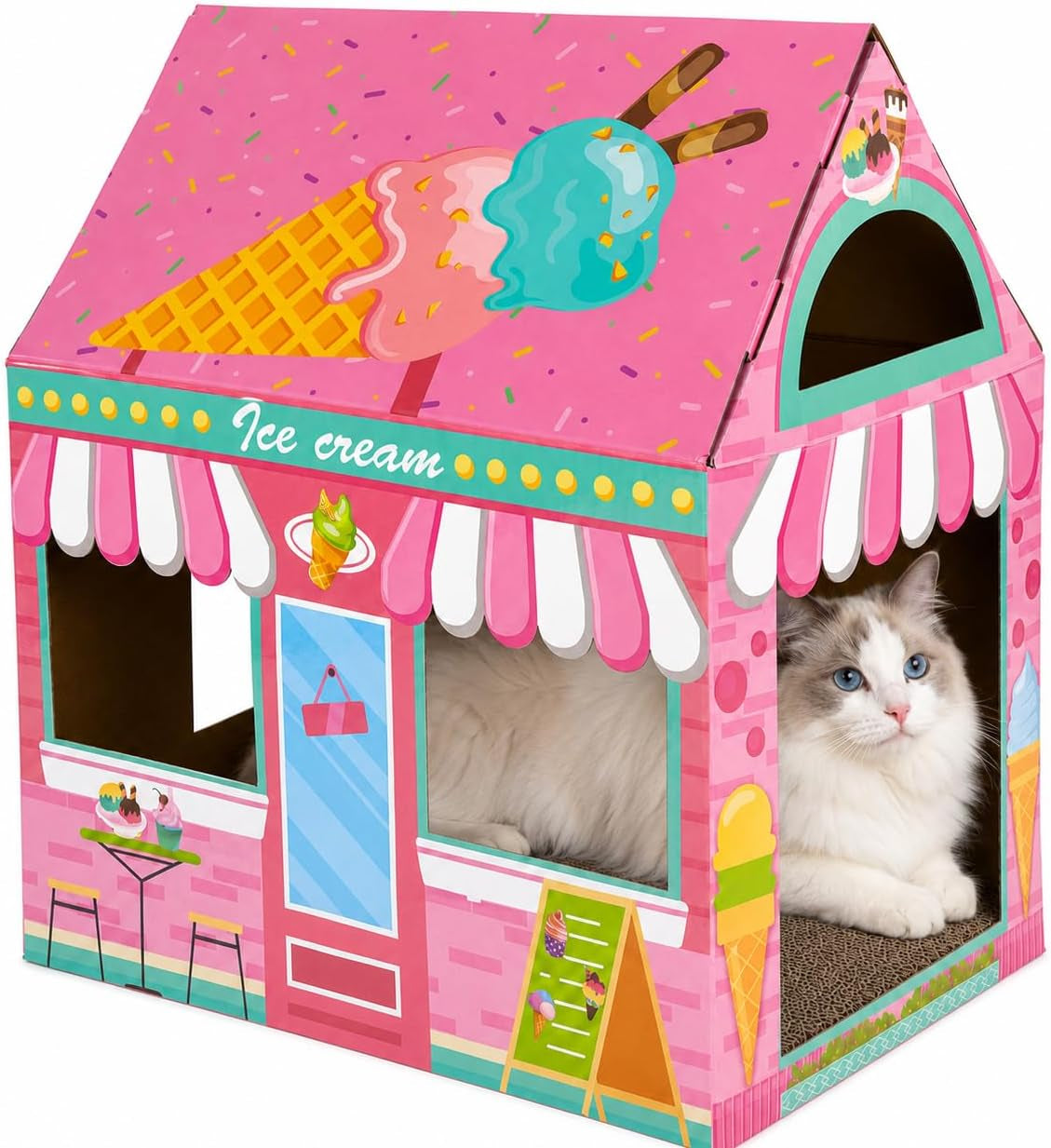 cinrobiye-cardboard-cat-house-with-scratcher-indoor-cat-condo-cat-cave-hideout-with-scratch-pad-cardboard-cat-playhouse-bed-for-cats-kittens-rabbits-small-pets-mushroom