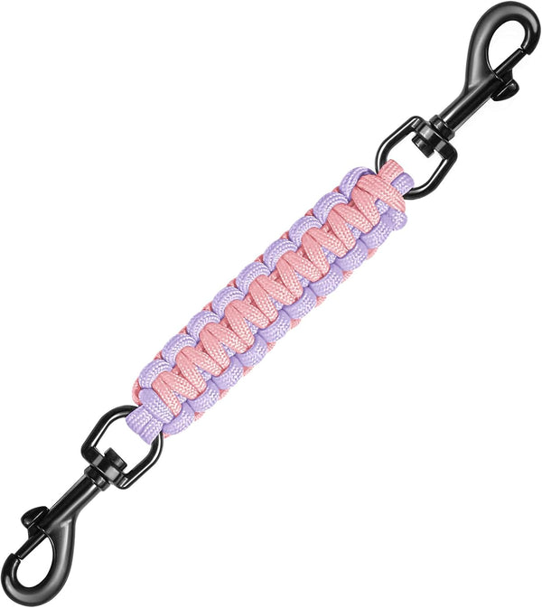 Dog Collar Safety Clip with Dual Clasps,Handmade Backup Safety Strap for Dog Harness, Collars and No Pull Harness Connectors (Pink & Light Purple)1