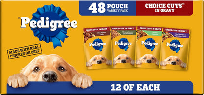 Pedigree Choice Cuts Wet Dog Food Pouch, Protein Variety, 3.5 Oz, 30 Count | Beef, Chicken & Filet Mignon, No Added Sugars or Artificial Flavors, 36 Vitamins & Minerals, 50%+ Water, Complete & Balanced22