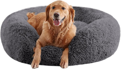 Calming Dog Beds for Large Dogs, Faux Fur Donut Cuddler Dog Bed, round Fluffy Pillow, Washable Pet Bed for Dogs up to 80Lbs, 36Inch16