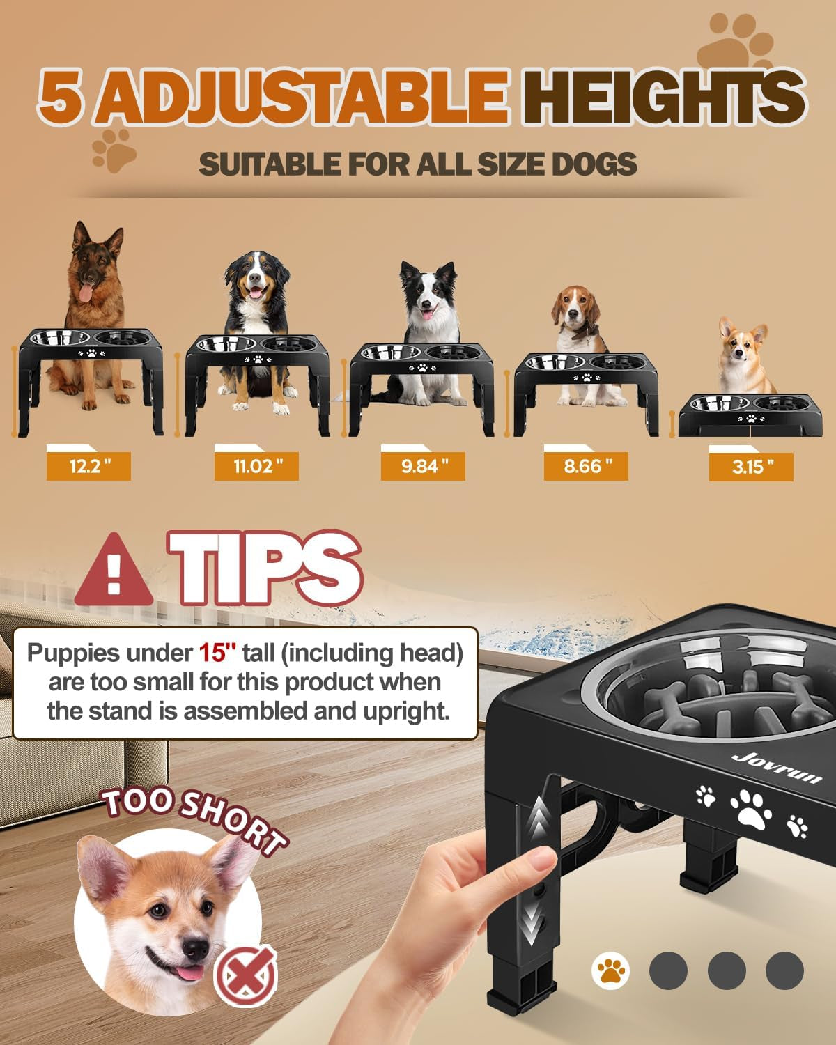 jovrun-elevated-dog-bowls-for-medium-large-size-dogs-non-slip-dog-feeder-with-1-stainless-steel-dishes-1-slow-feeder-bowl-5-heights-adjustable-raised-bowls-to-3-15-8-66-9-84-11-02-12-2
