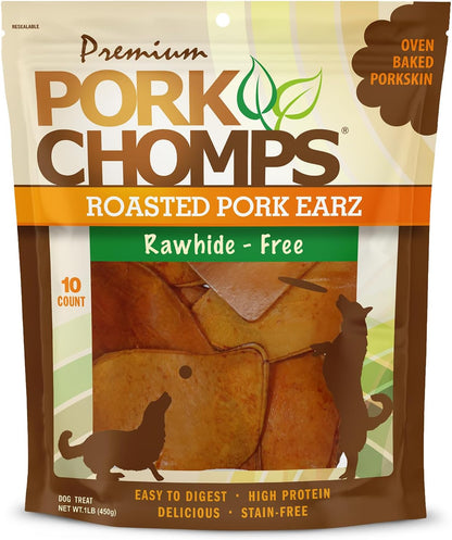 Pork Chomps Roasted Pork Skin Dog Chews, Ear Shapes, 10 Count1