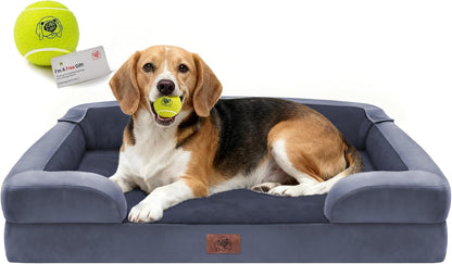 Waterproof Orthopedic Dog Bed for Extra Large Sized Dogs | Memory Foam Pet Bed Sofa with Bolster, Dog Couch with Washable Cover & Non-Slip Bottom, 42X30 Inch, Grey20