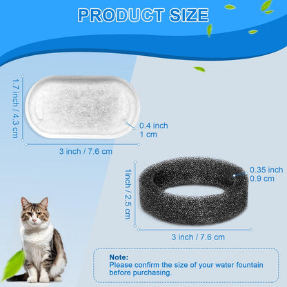 Cat Water Fountain Filters, 20Pack Cat Fountain Replacement Filters for Stainless Steel 108Oz/3.2L& 67Oz/2L Adjustable Water Flow Pet Water Fountain,Dog Water Fountain Filters（10 Filters& 10 Sponges)2