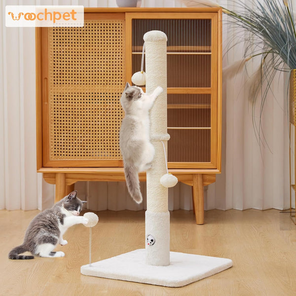 Woochpet 33"Scratching Posts for Kittens,White Sisal Cat Scratcher with Toy | Scratch Post with Mouse Hole,Cat Toys,Reinforced Stable Base,Cat Tree Tower7