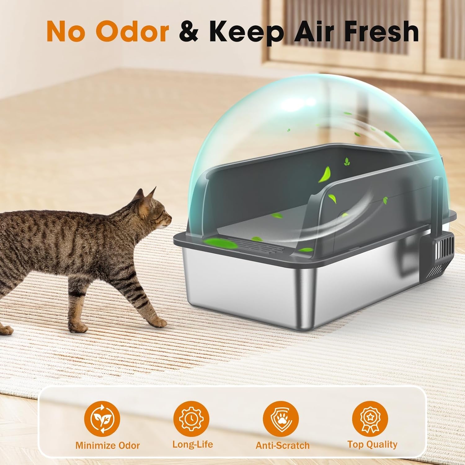 2pack-stainless-steel-litter-box-extra-large-litter-boxes-for-big-cats-xl-metal-cat-litter-box-with-lid-high-sides-anti-urine-leakage-non-sticky-scoop-included