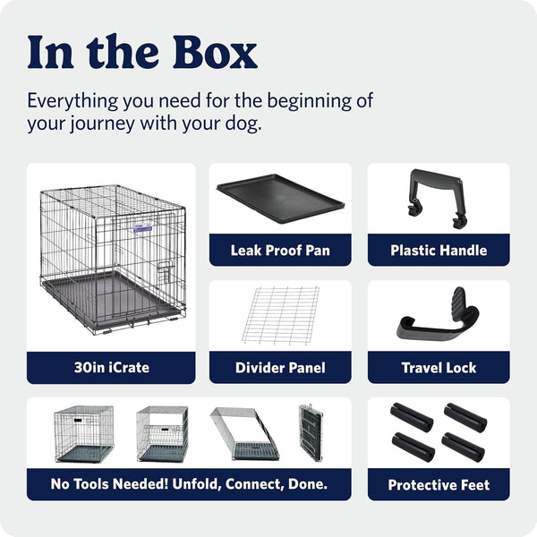 Midwest Homes for Pets 30-Inch Icrate for Medium Breeds, 21-40 Lbs, Single Door Folding Dog Crate with Divider Panel, Leak-Proof Tray & Secure Latch, Portable, Durable & Easy to Assemble7