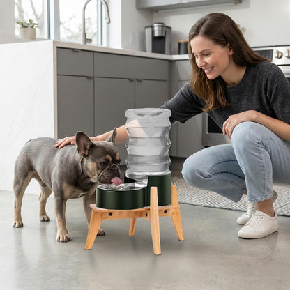 Dog Water and Food Dispenser Stand for Medium Dogs - Adjustable, Bamboo | Use to Elevate, Raise, Hold Gravity or Automatic Food Feeders and Water Bowl Dispensers - Medium8