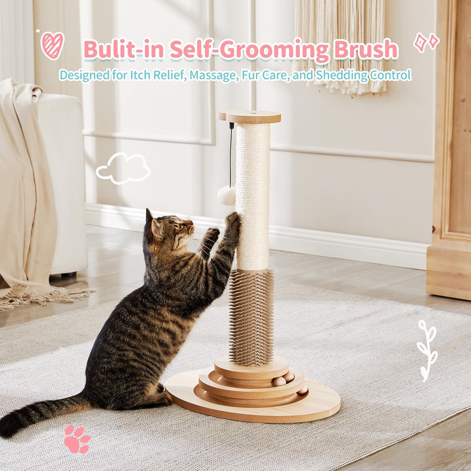 made4pets-cat-scratching-post-for-indoor-cats-with-self-groomer-23-cat-scratcher-with-natural-sisal-rope-stable-base-and-interactive-ball-track-cat-toys-for-kittens-and-small-indoor-cats