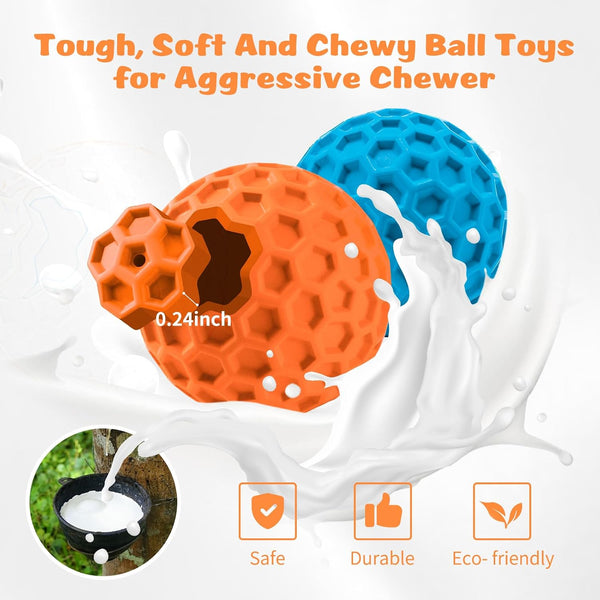 HIPPIH Indestructible Squeaky Dog Toys, Interactive Dog Balls 2 Pack, Chew Toys for Aggressive Chewers, Natural Rubber Puppy Toy for Large/Medium Dogs, Tough Puppy Teething Toy, Relieve Anxiety3