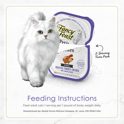 Purina Fancy Feast Petites with Roasted Turkey Entrée with Sweet Potato in Gravy Gourmet Wet Cat Food - (Pack of 12) 2.8 Oz. Tubs9