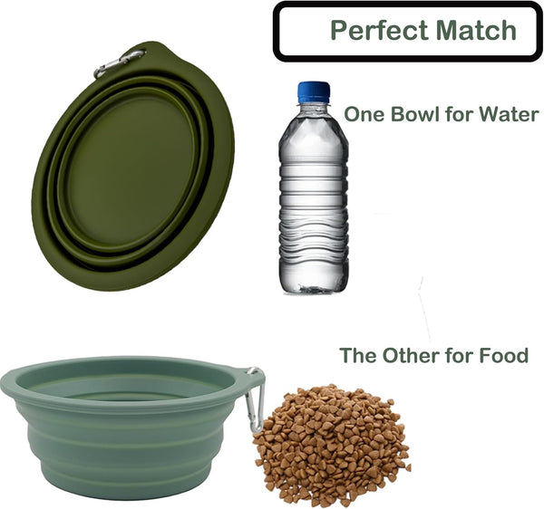 2 Pack Collapsible Dog Travel Bowls (21Oz/600Ml), 100% Food Grade Silicone Integrated Molding, No Plastic Rim, Portable Pet Feeding Watering Dishes for Outdoors with Clasp, BPA Free2