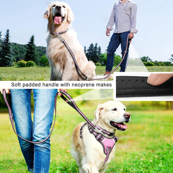 WINSEE Pet Harness Collar and Leash Set, All-In-One Reflective Dog Harness No Pull with Adjustable Buckles for Puppies, Small, Medium, Large, and Extra-Large Dogs (Large, Pink)6